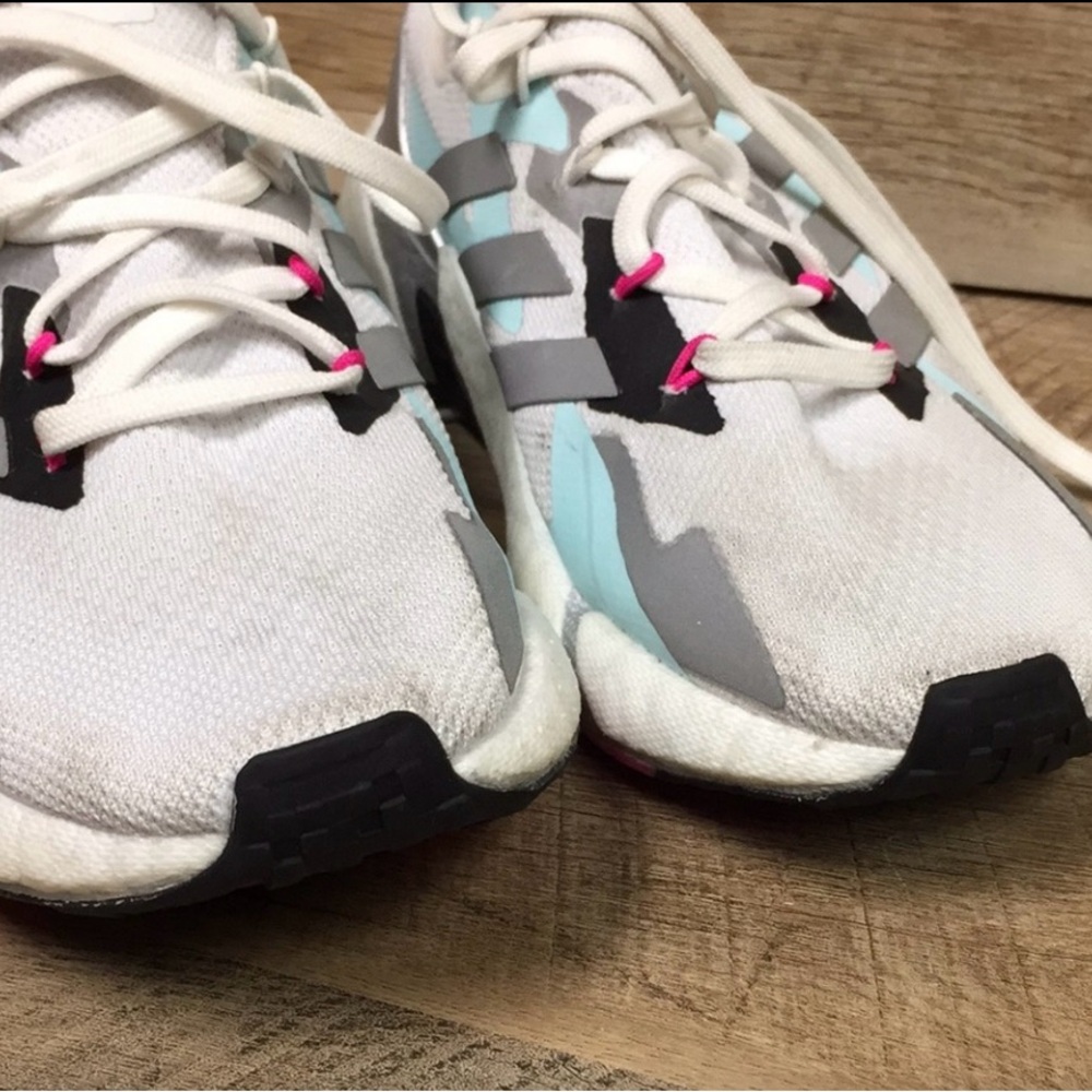 Adidas women’s White and Gray Athletic Sneakers with Pink Accents
